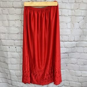 Vintage red slip or skirt extender with embroidery
